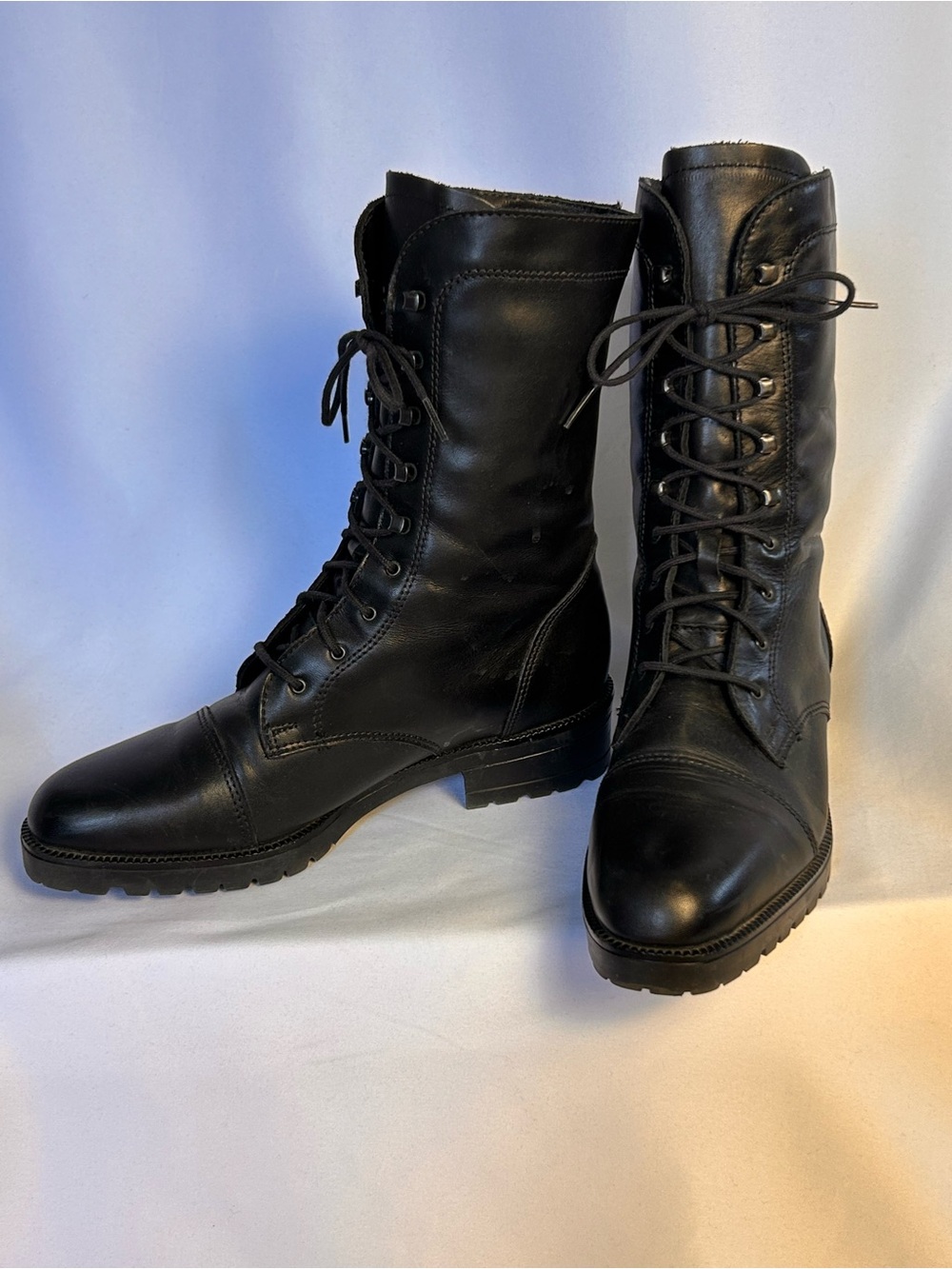 Vintage Santana Canada Black Leather Lace Up Combat Boots Cap Toe 7M Grunge Goth